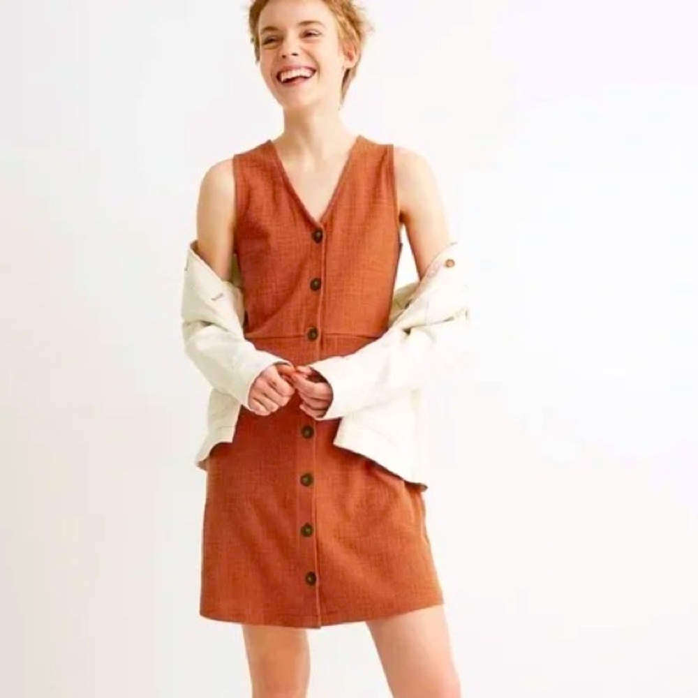 Madewell V-Neck Orange Sleeveless Button Front Mini Dress XS